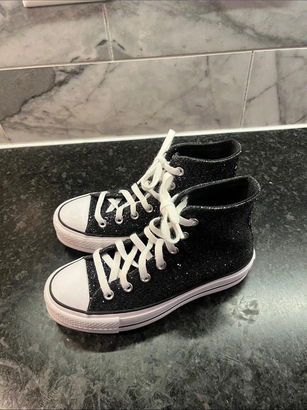 Kids Black High-Top Sneakers with White Toe - Classic Kids Shoes